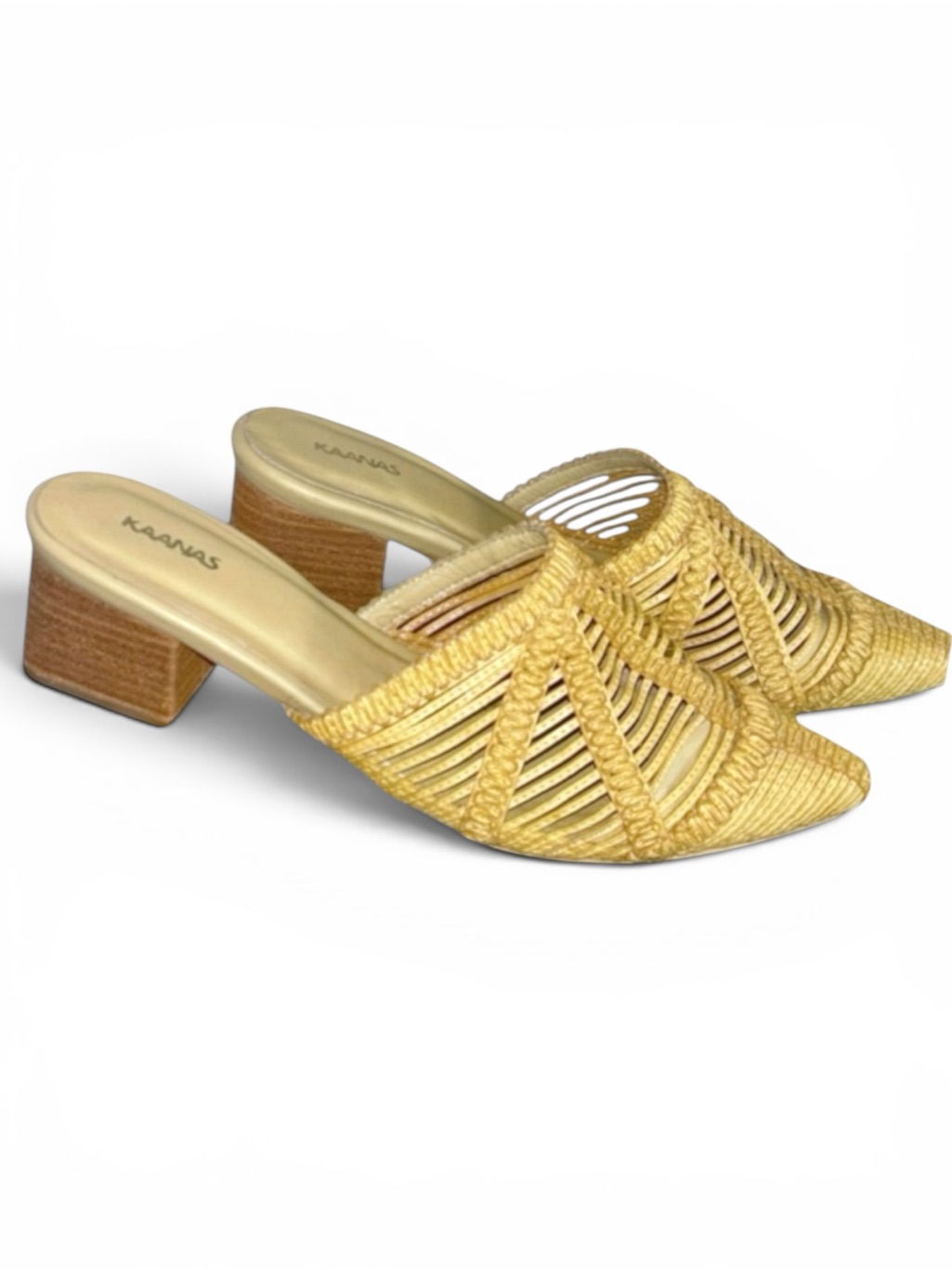 Kaanas Madagascar Basketweave City Slide Pointed Toe Mule Sand Tan 10